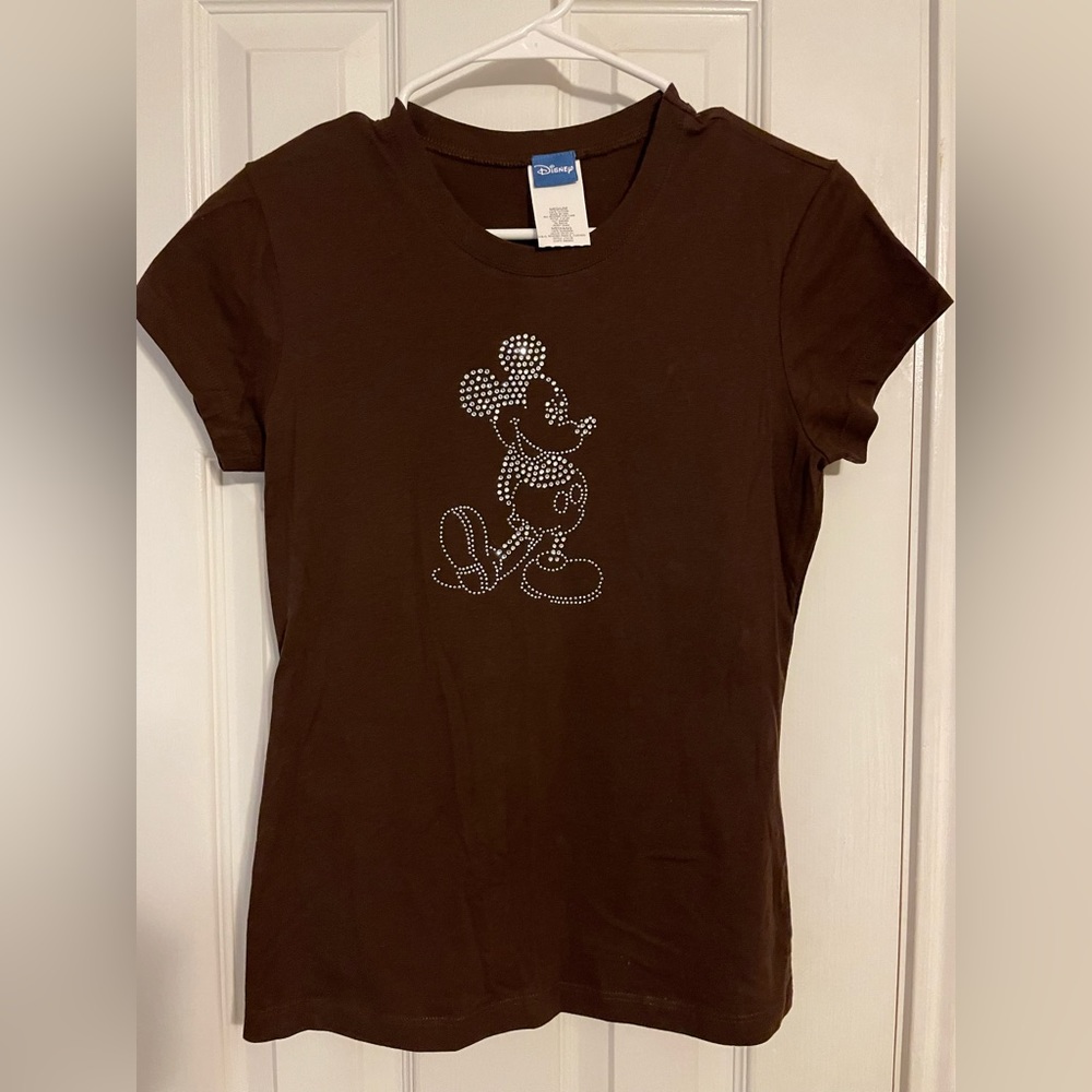 Mickey Mouse Disney women’s cut M chocolate brown shirt with rhinestones